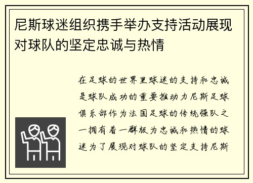 尼斯球迷组织携手举办支持活动展现对球队的坚定忠诚与热情